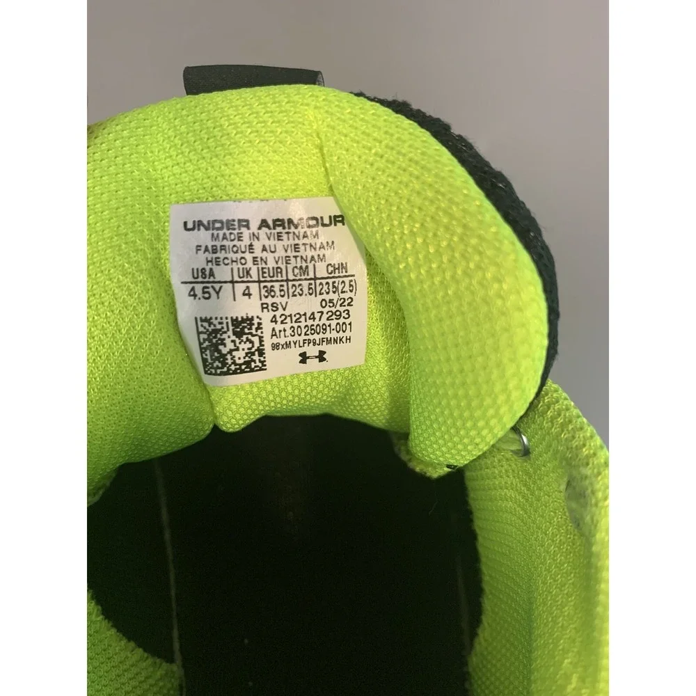 Under Armour Curry Youth Basketball Shoes Black Neon Yellow Lace‎ Up Size 4.5Y